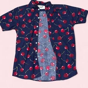 Navy and red cherry button down